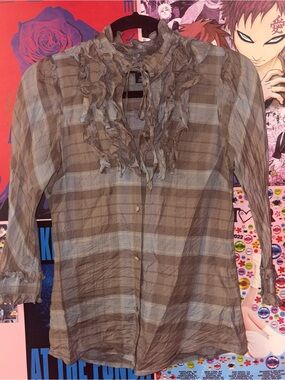 plaid ruffle button up